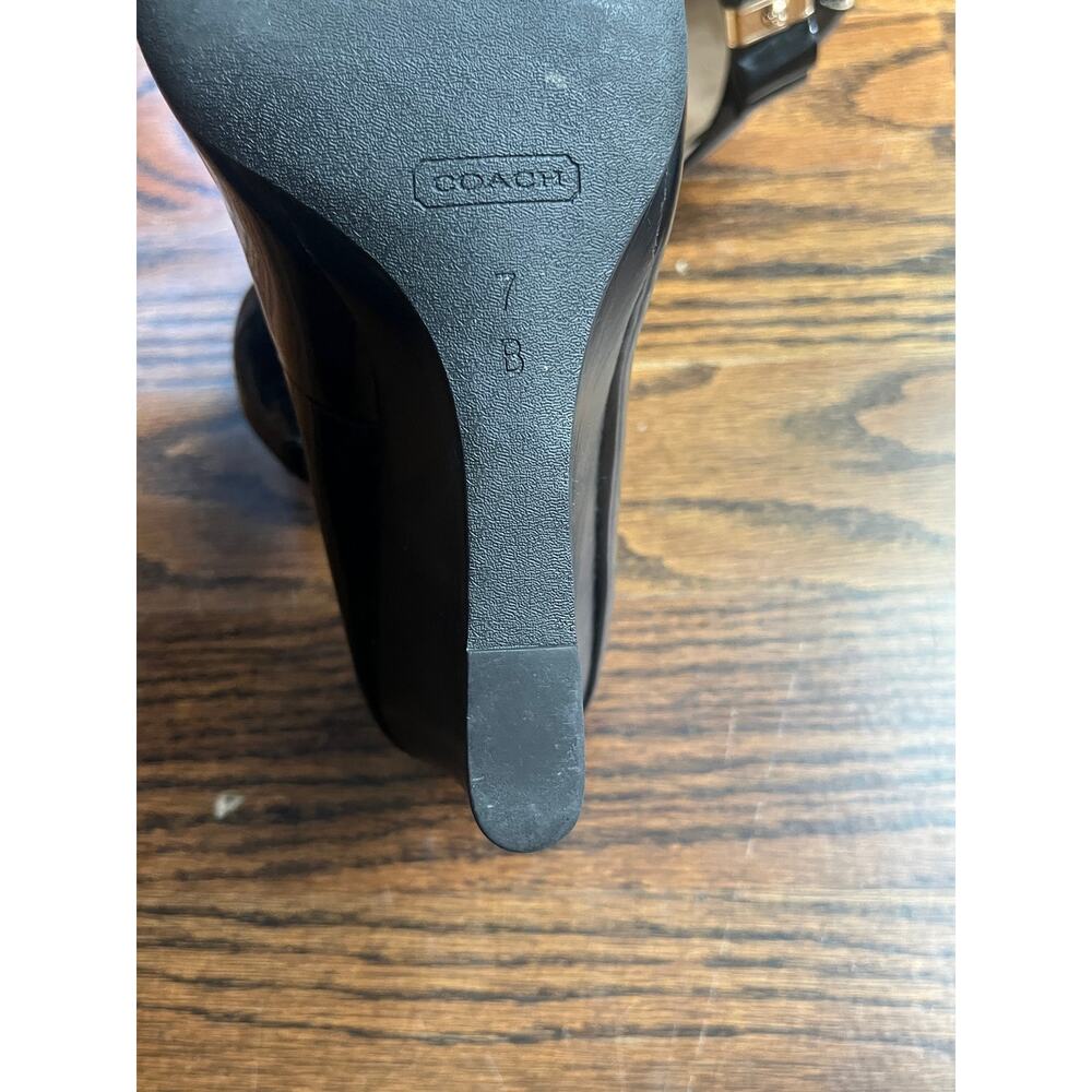 Coach Emma black patent leather peep-toe wedge heels Sz. 7 bow logo - Picture 5 of 6